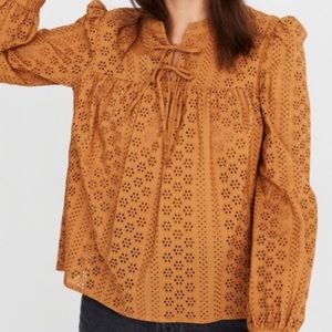 Madewell eyelet double-tie peasant top